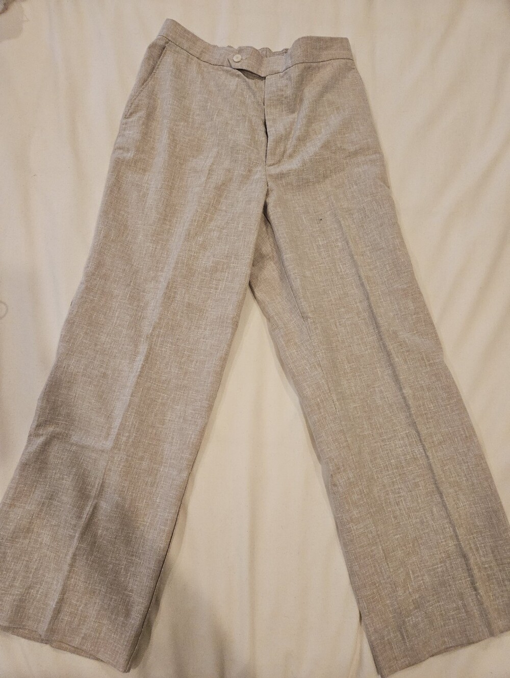 Haggar Premium Comfort Pants Beige Linen Look In Size 33X32 Straight Leg Elastic